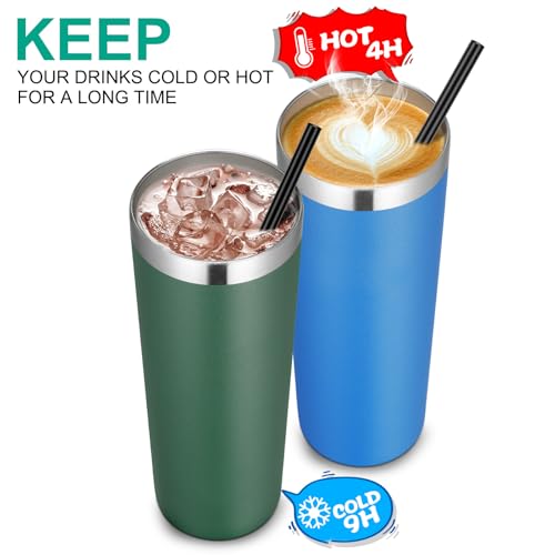Dark Green VEGOND 12 Pack 20oz Stainless Steel Vacuum Insulated Tumblers with Lids & Straws