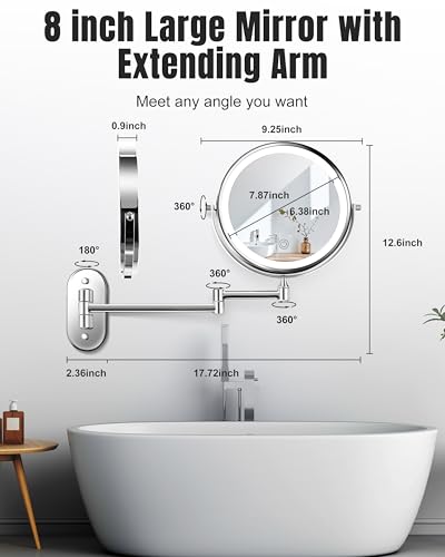 Vpu 8 Inch Wall Mounted Magnifying Makeup Mirror with Light - Chrome, 30X/1X
