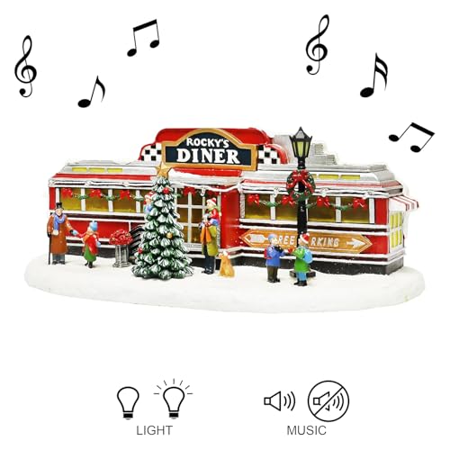 Retro 1950s Diner Christmas Village Building with LED Lights & Music