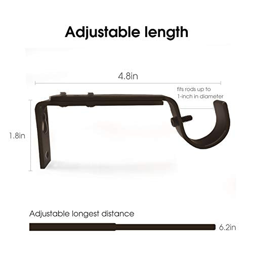 Heavy Duty Adjustable Curtain Rod Brackets, Bronze Metal Holders (Set of 3)