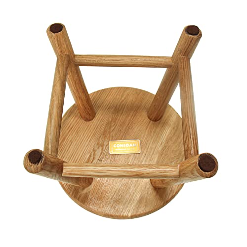 9-Inch Round Solid Oak Wood Step Stool for Kitchen and Home