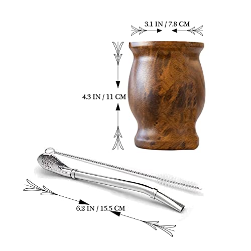 Brown Stainless Steel Yerba Mate Gourd Set with Straw & Brush - Double Walled, 8oz