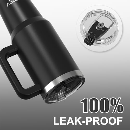 40 oz Insulated Stainless Steel Tumbler with Handle, Lid, and Straw - Black