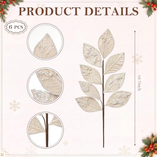 6 Pcs 17'' Pearl Christmas Tree Topper Picks - White Decor by Sosation
