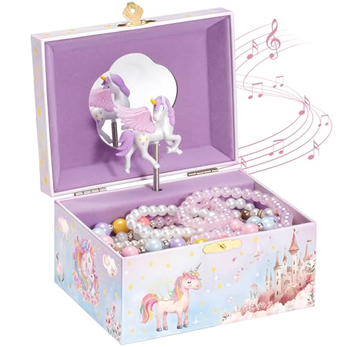 Musical Unicorn Jewelry Box for Girls with Spinning Figurine