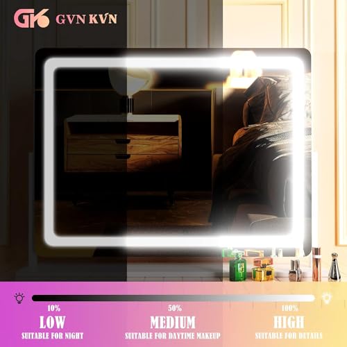 Gvnkvn 24x19 Inch Square White LED Makeup Vanity Mirror with USB Charging & 10X Magnification