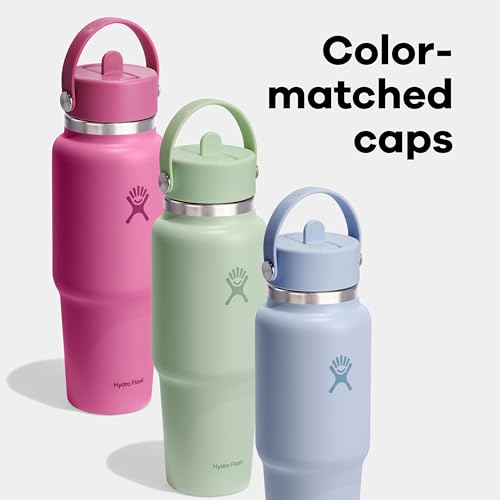 Hydro Flask Travel Water Bottle - Insulated Stainless Steel - Wide Straw Lid, Non Spill, Leakproof in 24 Oz Surf Blue