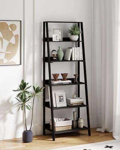 6-Tier Ladder Shelf, Freestanding Wooden Bookcase for Small Spaces