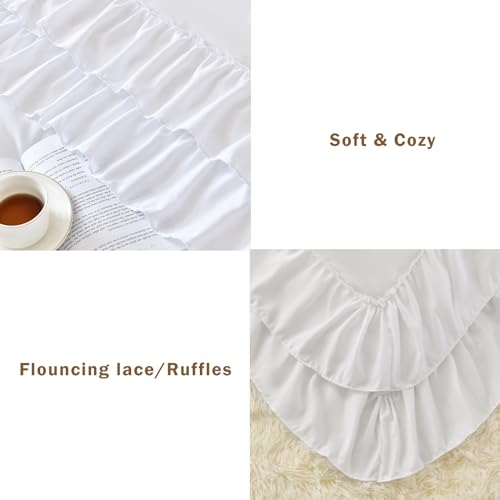 White Ruffle Queen Comforter Set - 3-Piece Shabby Chic Farmhouse Bedding