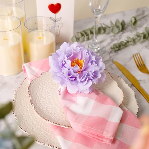 Kalopro Purple Faux Peony Napkin Ring Set of 4 Wedding Table Decor