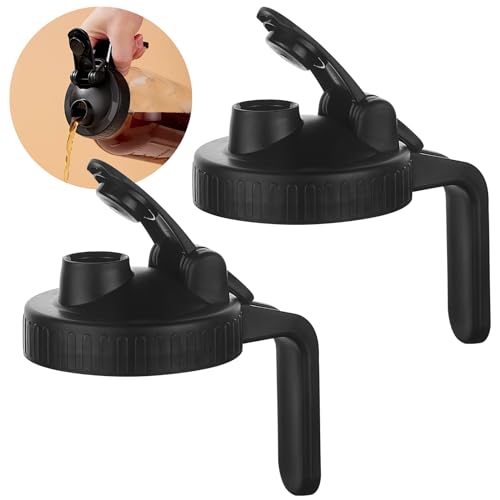 Wide Mouth Mason Jar Pour Spout Lid with Handle & Airtight Flip Cap - 2 Pack