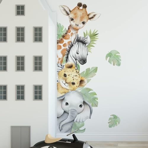 Watercolor Jungle Safari Animal Wall Decals for Kids Nursery Bedroom