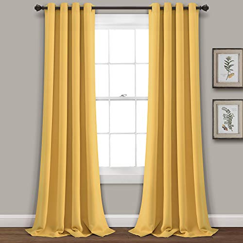 Lush Decor Insulated Grommet Blackout Window Curtain Panels, Pair, 52" W x 84" L, Yellow - Classic Modern Design - Chic Window Decor - Long Curtains For Living Room, Bedroom, Or Dining Room