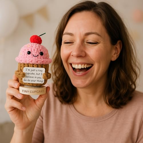 Handmade Crochet Cupcake Emotional Support Gift with 30 Affirmation Cards