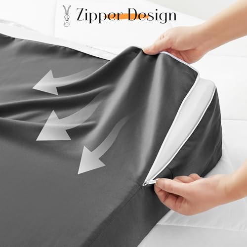 Horbaunal Dark Grey Bed Wedge Pillow Cover 26 x 25 x 7.5 Inch, Microfiber Slipcover with Side Pockets