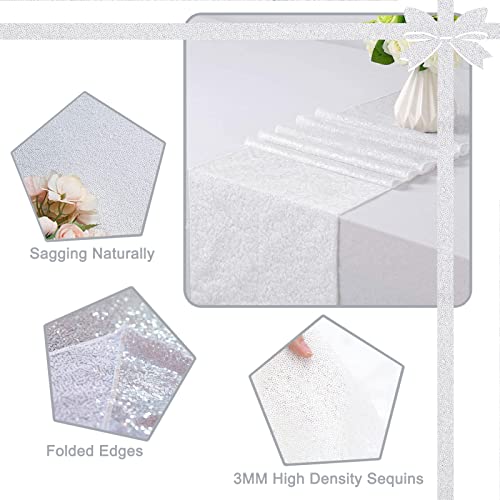 White Sequin Table Runner 12x72 Inches - 6 Pack for Weddings & Parties
