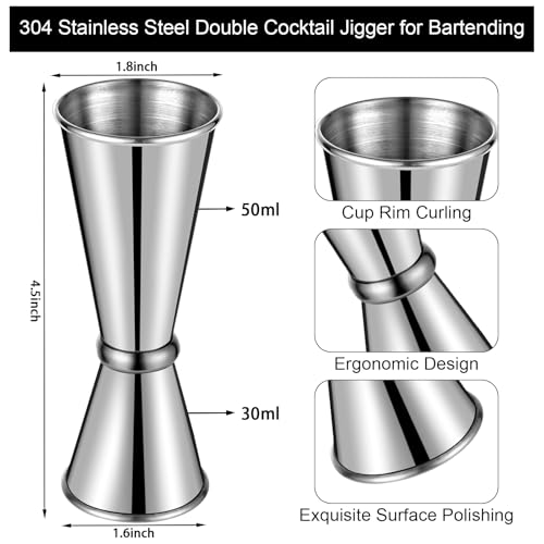 GCTWFYK 8-Piece Stainless Steel Bar Jigger Set for Cocktails, 1oz & 1.7oz