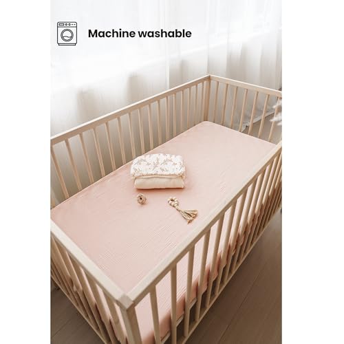 100% Cotton Muslin Crib Sheets 2-Pack - Soft Fitted Sheet for 52" x 28"