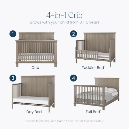 4-Piece Nursery Furniture Set with 4-in-1 Convertible Crib, Crescent Gray