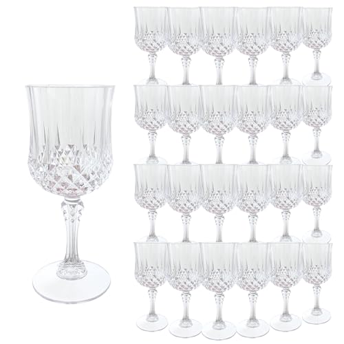 24-Pack 7oz Vintage Plastic Wine Glasses, Reusable Elegant Party Stemware