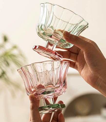 Flower Petal Glass Bowls Set - 8.5oz Vintage Dessert & Ice Cream Cups