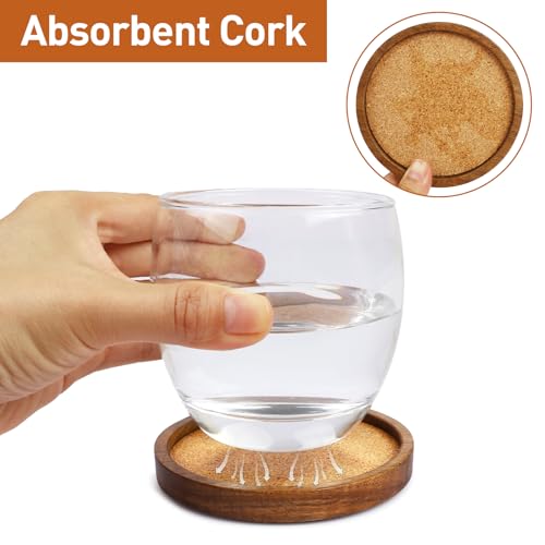 Stackable Acacia Wood & Cork Coasters - 4.25 Inch Set of 4