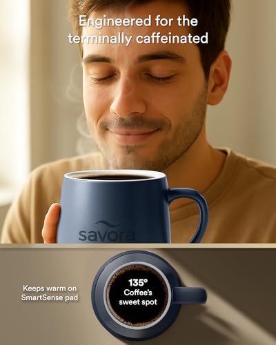 Savora 12oz IntelliHeat Wireless Coffee Mug Blue | Maintains 135°F, Handcrafted Ceramic & Lid