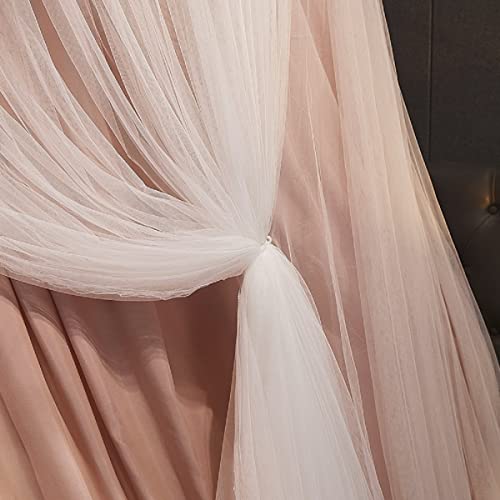 Princess Bed Canopy with Lace - Double Layer Round Dome Mosquito Net (Pink)