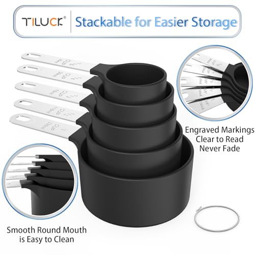 10-Piece Measuring Cups and Spoons Set with Stainless Steel Handles - Black