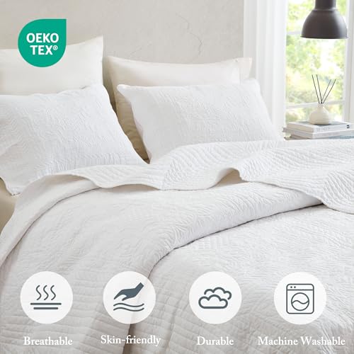 Madison Park Cottage Damask 3-Piece Full/Queen Coverlet Quilt Set, White