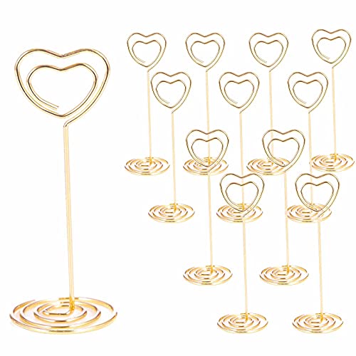12pcs Gold Heart-Shaped Table Number Holders, 3.35-inch Metal Place Card Stands