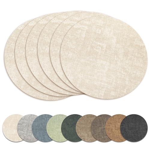 13-Inch Round Faux Leather Placemats, Set of 6 Reversible Wipeable Table Mats
