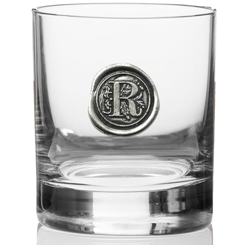 Personalized 11oz Whiskey Rocks Glass with Monogram Initial R - Handmade Sheffield Gift