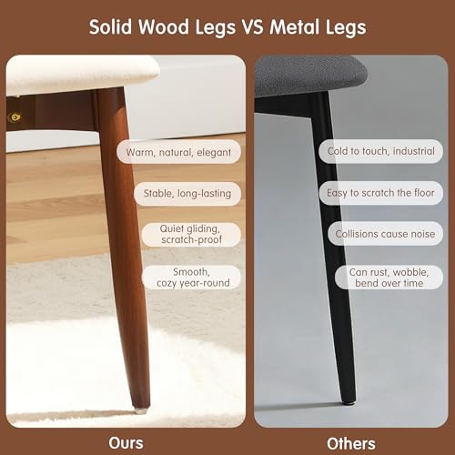 Mid-Century Modern Upholstered Dining Chairs Set of 4, Solid Wood, Beige