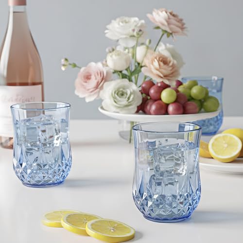 24 Pack 12oz Stemless Plastic Wine Glasses, Shatterproof Vintage Cups