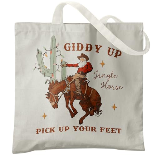 Howdy Santa Claus Canvas Tote Bag for Women - Western Cowgirl Gift (Variation: Howdy Santa1) Veqzc