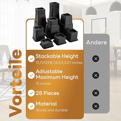 Adjustable Bed Risers, 4 Pack - Heavy Duty 3 to 12 Inch Height