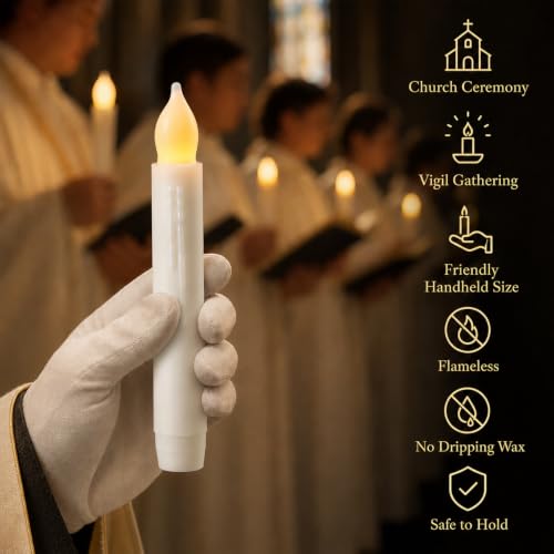 White Touch 12 Pack Flameless Taper Candles Battery Operated Flickering LED for Halloween Christmas Weddings