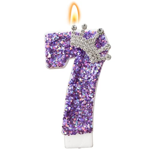 Purple Crown Birthday Number Candle - Glitter Sequins Cake Topper #7