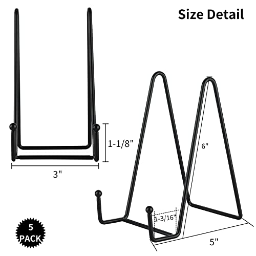 6-Inch Metal Plate Display Stands, Black Iron Easel Holder - 5 Pack