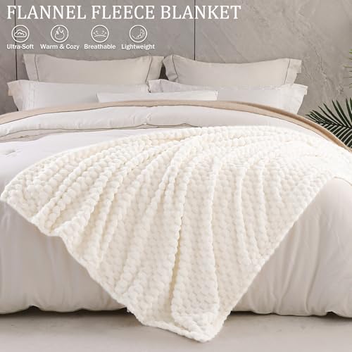 Exclusivo Mezcla 3D Plush Fleece Throw Blanket for Couch - Ivory, 50x70 In