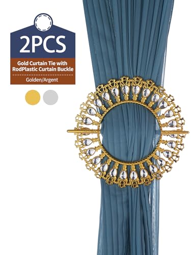 2-Piece Crystal Floral Curtain Tiebacks, Ornate Metal Drapery Holdbacks