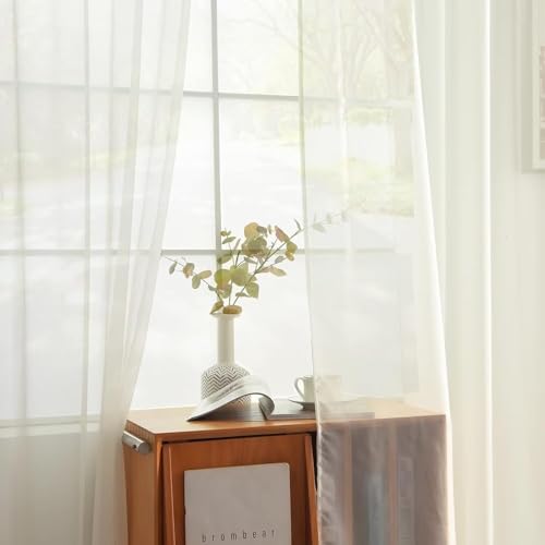 Sheer Rod Pocket Curtains 4 Panels - Ivory Voile Draperies 52x108