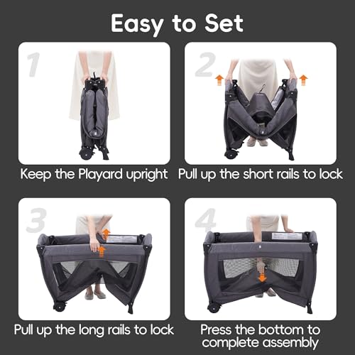 4-in-1 Baby Playard with Bassinet and Changing Table Travel Crib Black