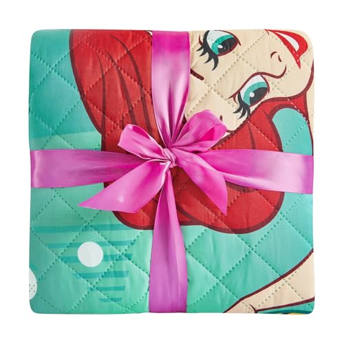 Disney Little Mermaid Twin Bedspread Set for Kids with Ariel Quilted Cover and Tattoos
