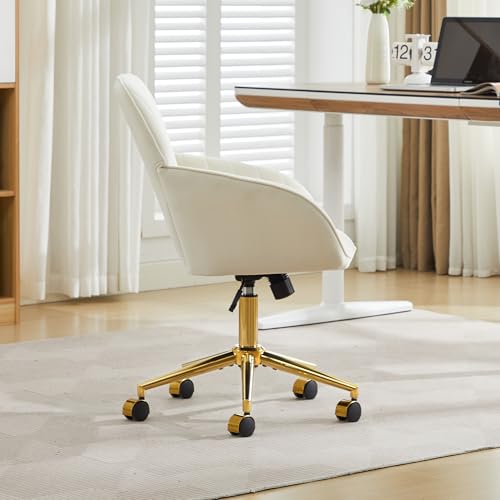 Velvet Office Desk Chair with Gold Base, Adjustable Swivel Vanity Chair
