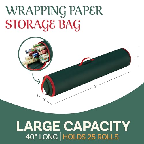 40-Inch Wrapping Paper Storage Bag – Holiday Gift Wrap Organizer for 25 Rolls