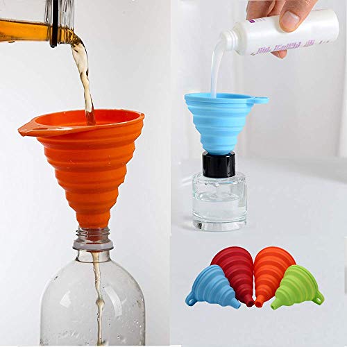 Collapsible Silicone Kitchen Funnel Set - 4 Pack Food Grade Folding Funnels