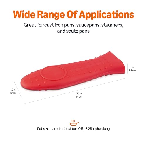 Heat-Resistant Silicone Pot Handle Cover, Non-Slip Skillet Grip, Red