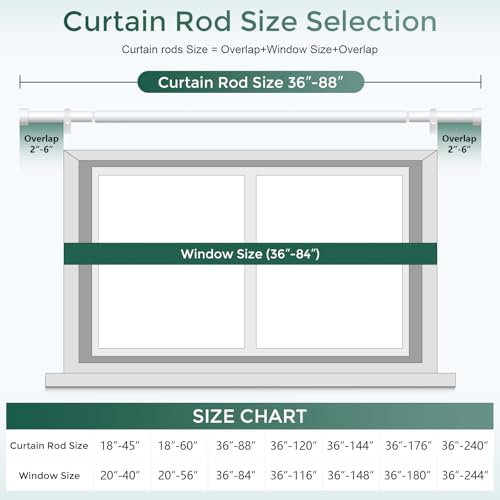 Heavy Duty Adjustable Curtain Rod, 1-Inch Diameter Steel Drape Pole 36-88 Inch